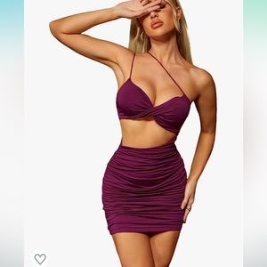 Ruched Mini Dress - Burgundy (XS)